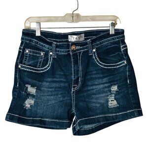 Womens 15/16 Distressed Denim Shorts Embroidery Rhinestone Preppy Grunge Cowgirl